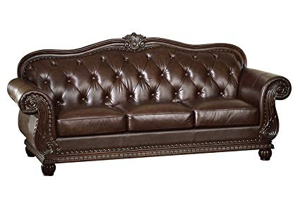 Amazon.com: ACME 15030 Top Grain Leather Sofa, Dark Brown Leather