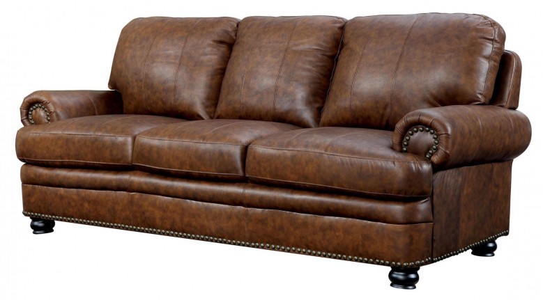 Furniture of America Rheinhardt Top Grain Leather Sofa - Rheinhardt