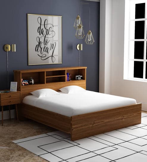 Buy Kimura King Size Bed in Teak Finish by Mintwud Online - Modern