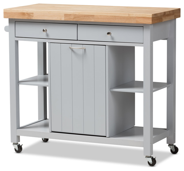 Hayward Coastal and Farmhouse Wood Kitchen Cart - Transitional