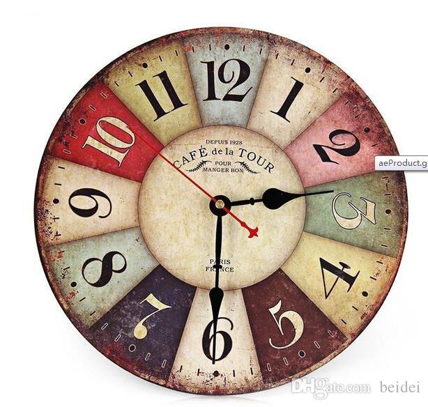 Wholesale Vintage Wooden Wall Clock Shabby Chic Rustic Retro Kitchen