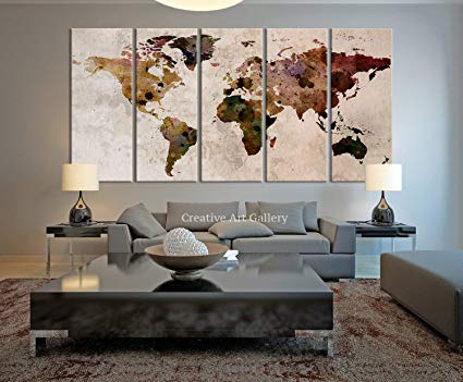 Amazon.com: Funy Decor Large Canvas Print Rustic World Map, Large