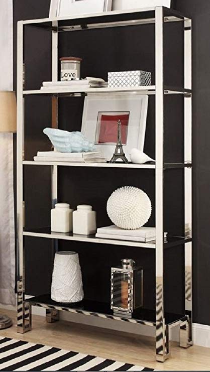 Amazon.com: Modern Bookcase Shelves Chrome Black Shelving Unique