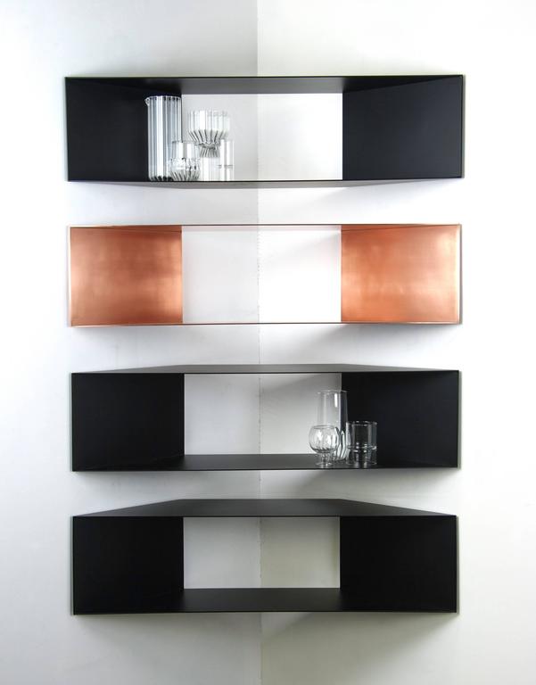 Contemporary Minimal Sculptural Metal Black and Copper Corner