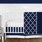 11 pc. Navy Blue and White Modern Trellis Lattice Baby Boy Crib