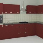 Maroon L shaped Modular Kitchen