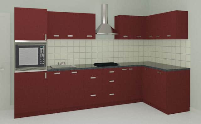 Maroon L shaped Modular Kitchen