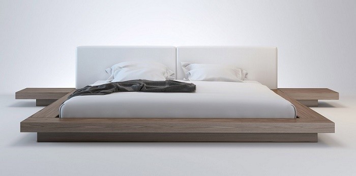 Wanda Walnut & White Modern Platform Bed | Contemporary Beds