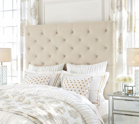 Lorraine Tufted Tall Upholstered Headboard | Pottery Barn