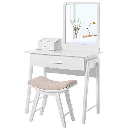 Amazon.com: SONGMICS Vanity Table Set with Square Mirror and Makeup