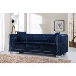 Shop Meridian Reese Navy Velvet Sofa - Free Shipping Today