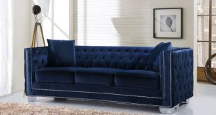 Shop Meridian Reese Navy Velvet Sofa - Free Shipping Today