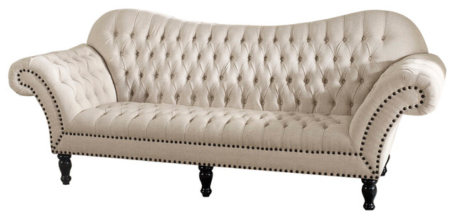 Bostwick Beige Linen Classic Victorian Sofa - Traditional - Sofas