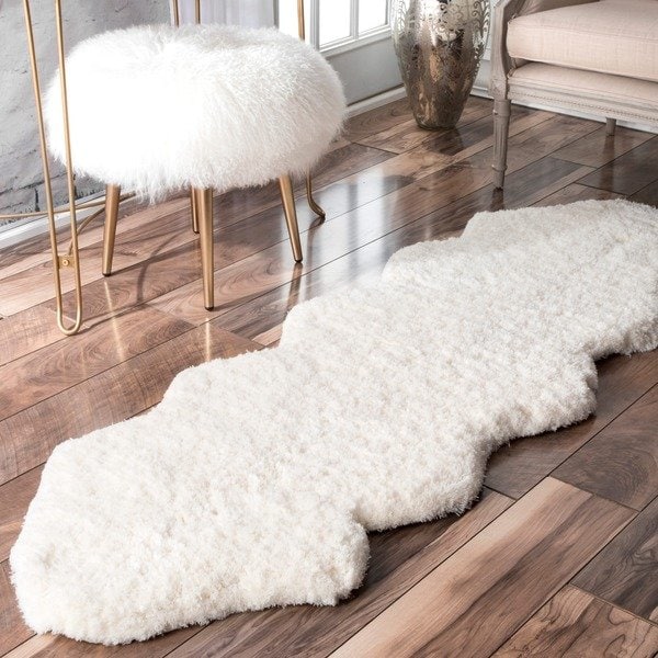 Shop nuLOOM Handmade Double Pelt White Faux Sheepskin Shag Rug - 2