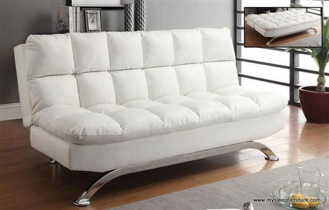 368W- WHITE COLOR- PU LEATHER- PILLOW TOP- KLIK KLAK SOFA BED u2013 mysleep