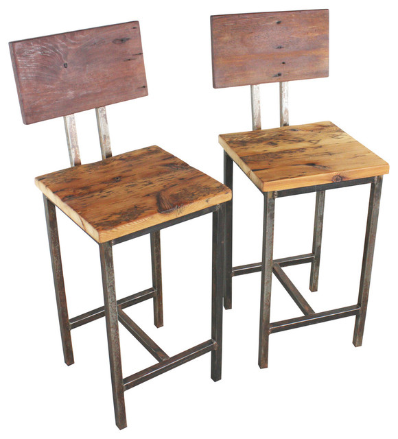 Reclaimed Wood Bar Stools, Set of 2 - Rustic - Bar Stools And