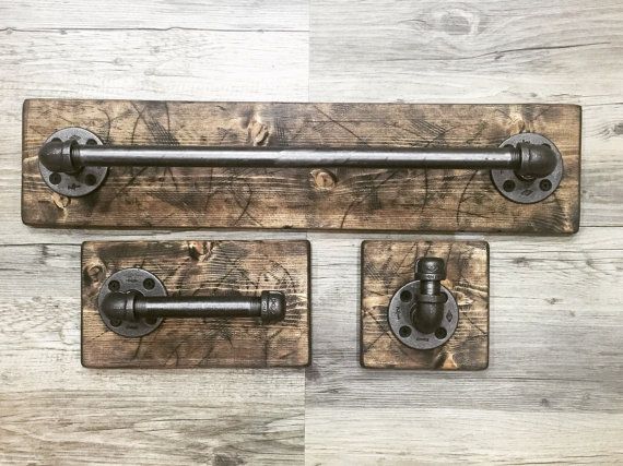 Industrial Modern Rustic Bathroom Set, Bath Towel Holder, Toilet Paper Holder, Hand Towel Hook, Towel Bar, Towel Rack, Rustic Bathroom Decor