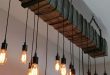 Reclaimed Wood Beam Light Fixture Chandelier with hanging brackets and Wrapped LED Edison Bulbs 72" long beam - Modern Industrial Farmhouse