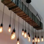 Reclaimed Wood Beam Light Fixture Chandelier with hanging brackets and Wrapped LED Edison Bulbs 72" long beam - Modern Industrial Farmhouse