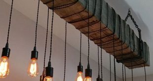 Reclaimed Wood Beam Light Fixture Chandelier with hanging brackets and Wrapped LED Edison Bulbs 72" long beam - Modern Industrial Farmhouse