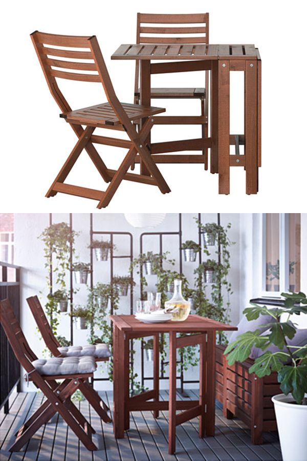 ÄPPLARÖ Table and 2 folding chairs, outdoor, brown stained