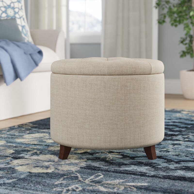 Round storage ottoman for room coziness