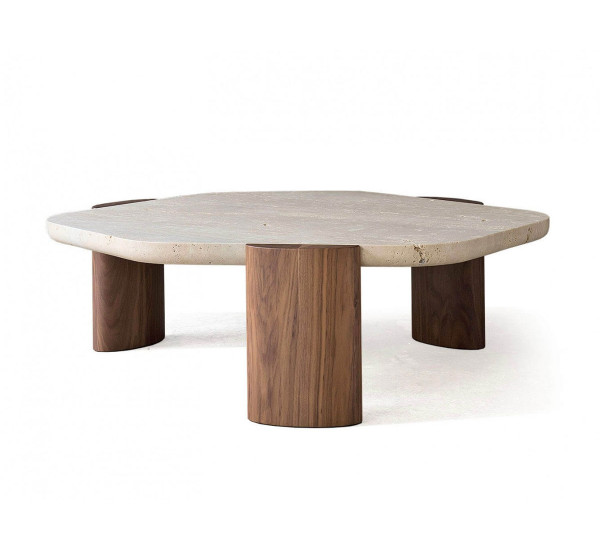 A wood coffee table in home interior