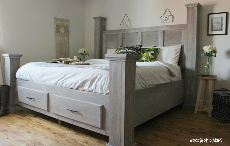 DIY Farmhouse Storage Bed--Free Woodworking Plans and Video Tutorial
