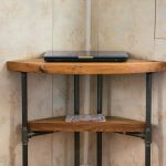 Reclaimed Wood Corner Table Desk- Solid Oak W/ 26" Black Iron Pipe legs.