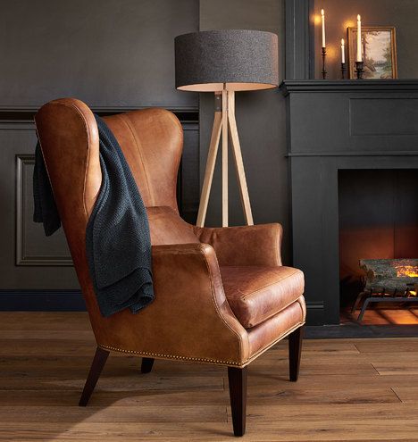 Clinton Modern Wingback Leather Chair with Nailheads