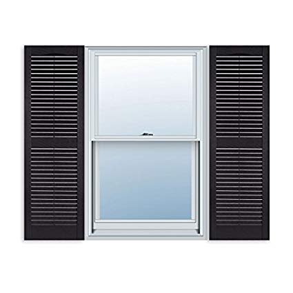 15 inch x 59 inch standard louver exterior vinyl window shutters, black RIYVNLJ
