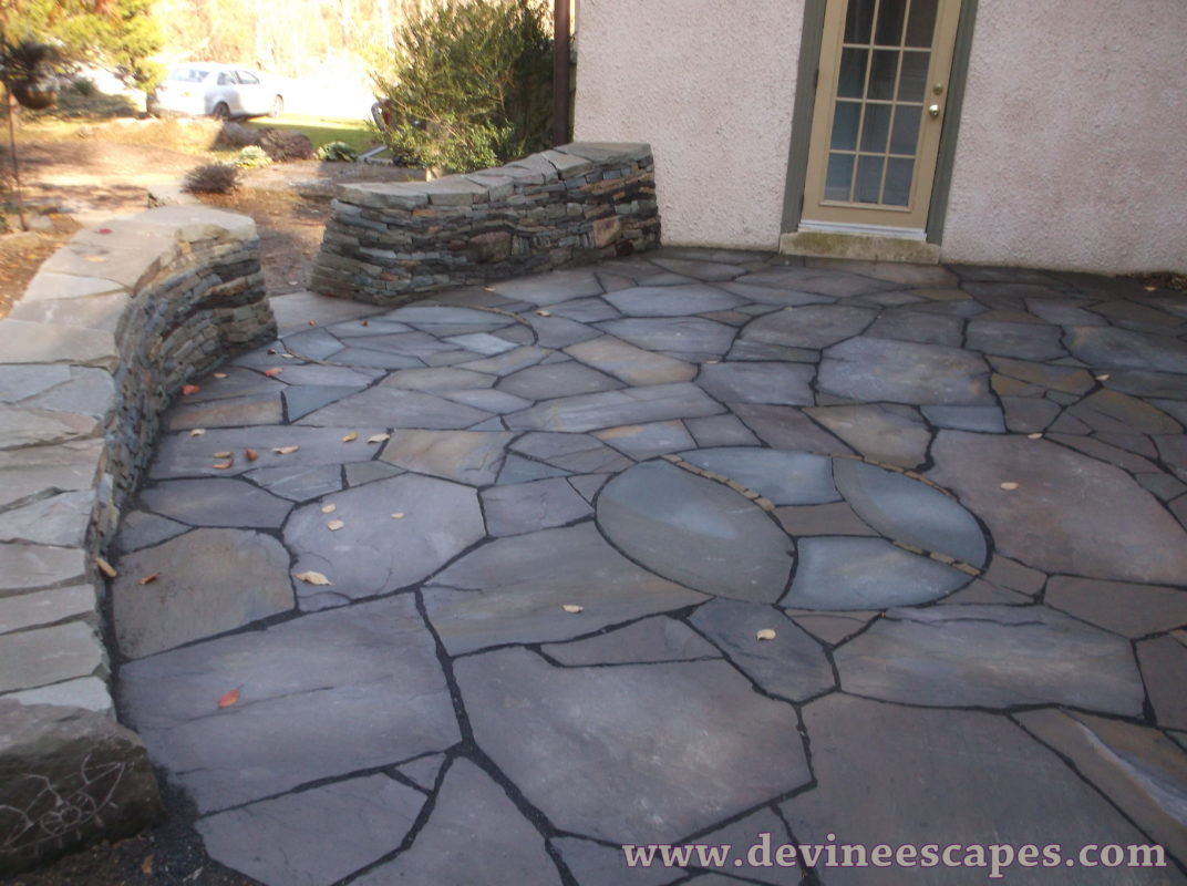 a great example for small flagstone patio designs, this scene features PVWYOYO