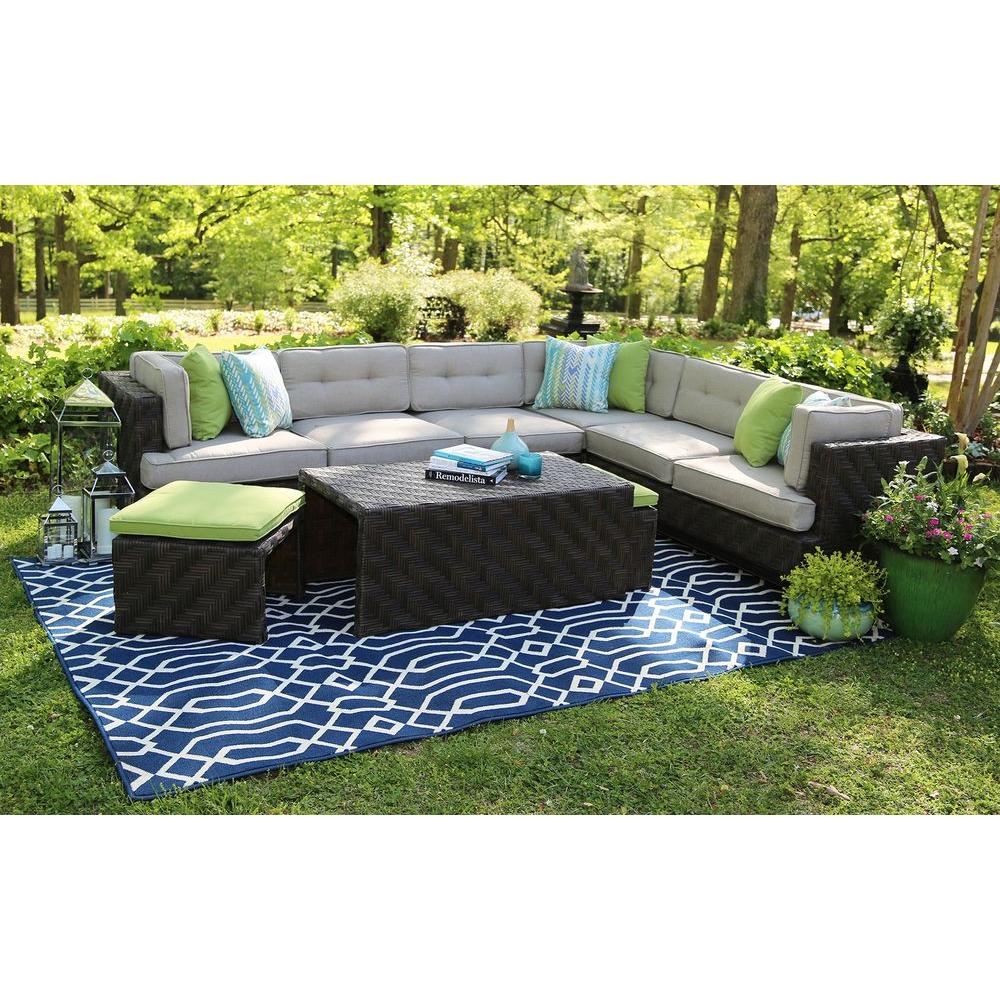 ae outdoor canyon 7-piece all-weather wicker patio sectional with sunbrella  fabric ESBVAFG