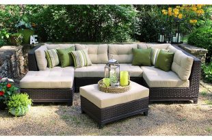 ae outdoor hillborough 4-piece all-weather wicker patio sectional with  sunbrella fabric CLDWPRC