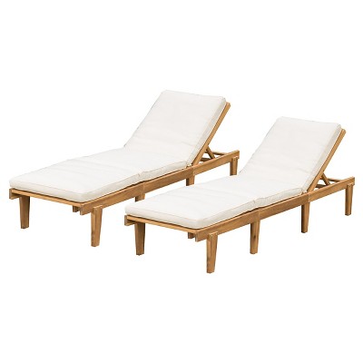 ariana set of 2 acacia wood patio chaise lounge with cushion - FIPBABY