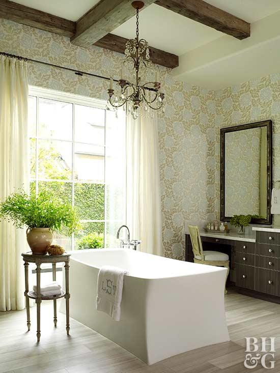 bathroom window treatments bathroom window treatment ideas. bookmark; more. bath with wallpaper and  rustic CVQPSYK