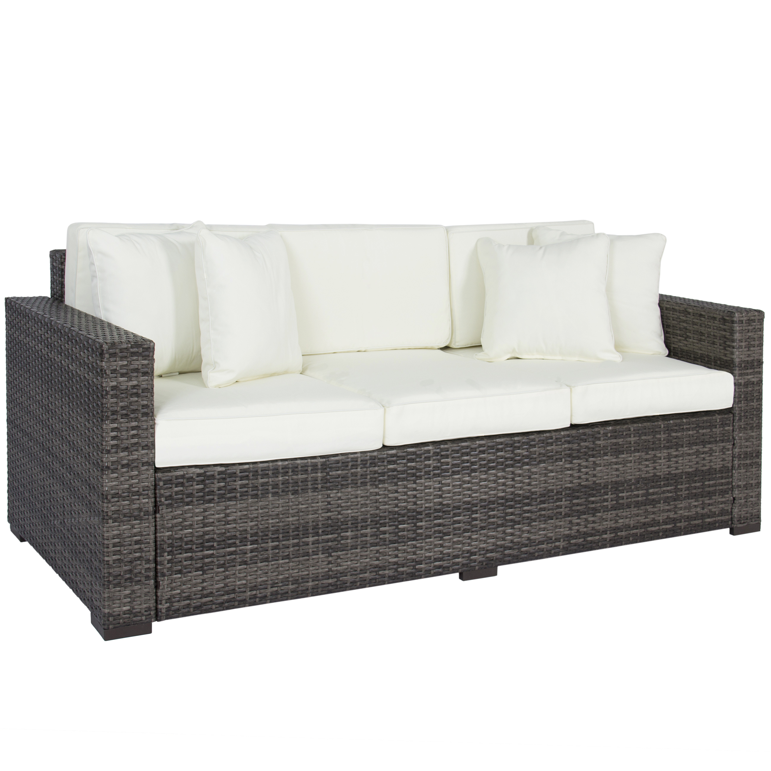 best choice products 3-seat outdoor wicker sofa couch patio furniture w/ HOWOLCY