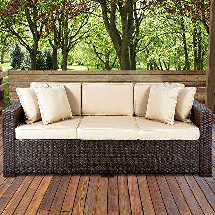best choice products 3-seat outdoor wicker sofa couch patio furniture  w/steel RFIXFAU