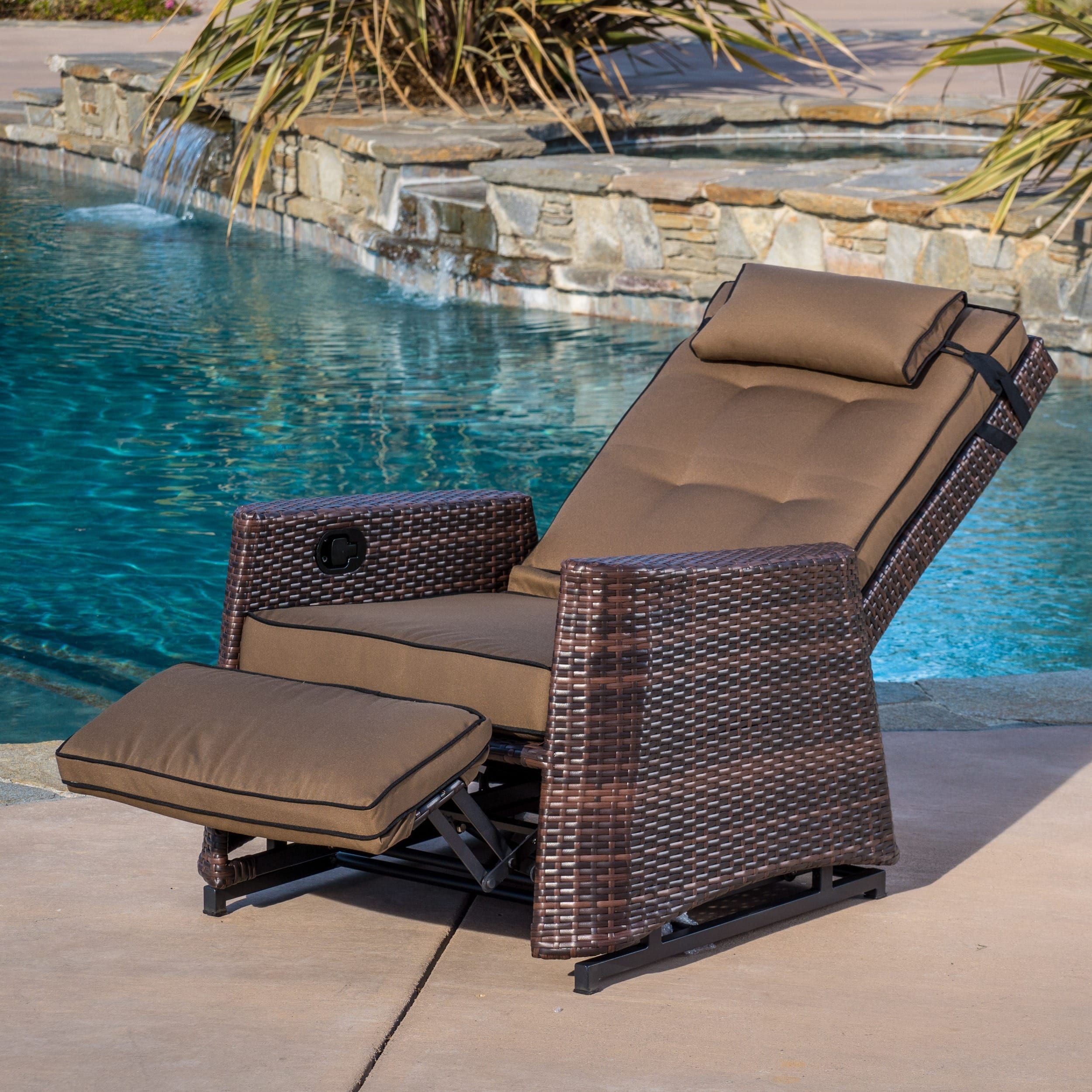 brown wicker outdoor recliner rocking chair by christopher knight home COKNHOP