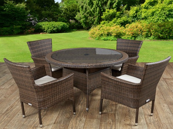 cambridge 4 rattan garden chairs and small round table set in chocolate JKKFBIH