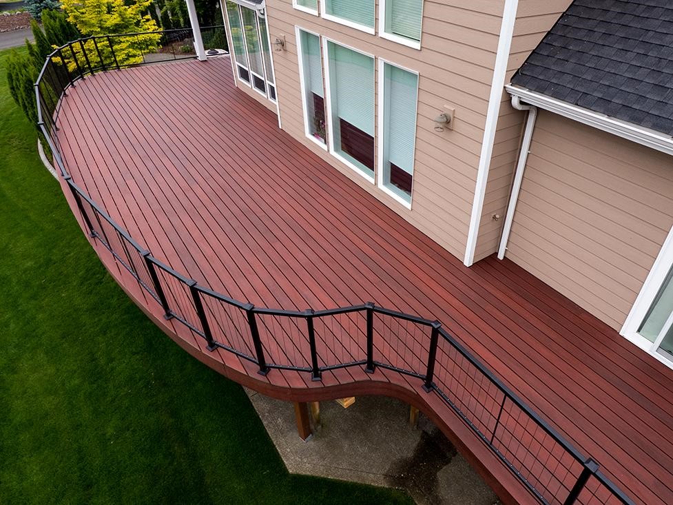 composite bamboo and plastic decking looks like tropical hardwood, but uses IEQDXBV