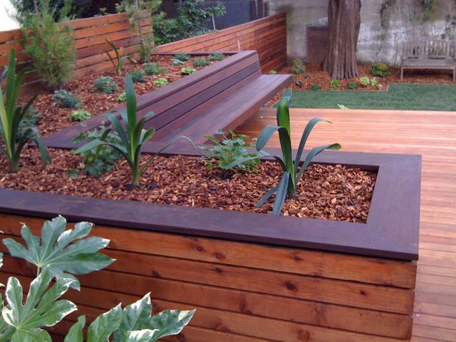 deck planters hardwood deck with built-in bench and planters contemporary-deck DGBKMOO