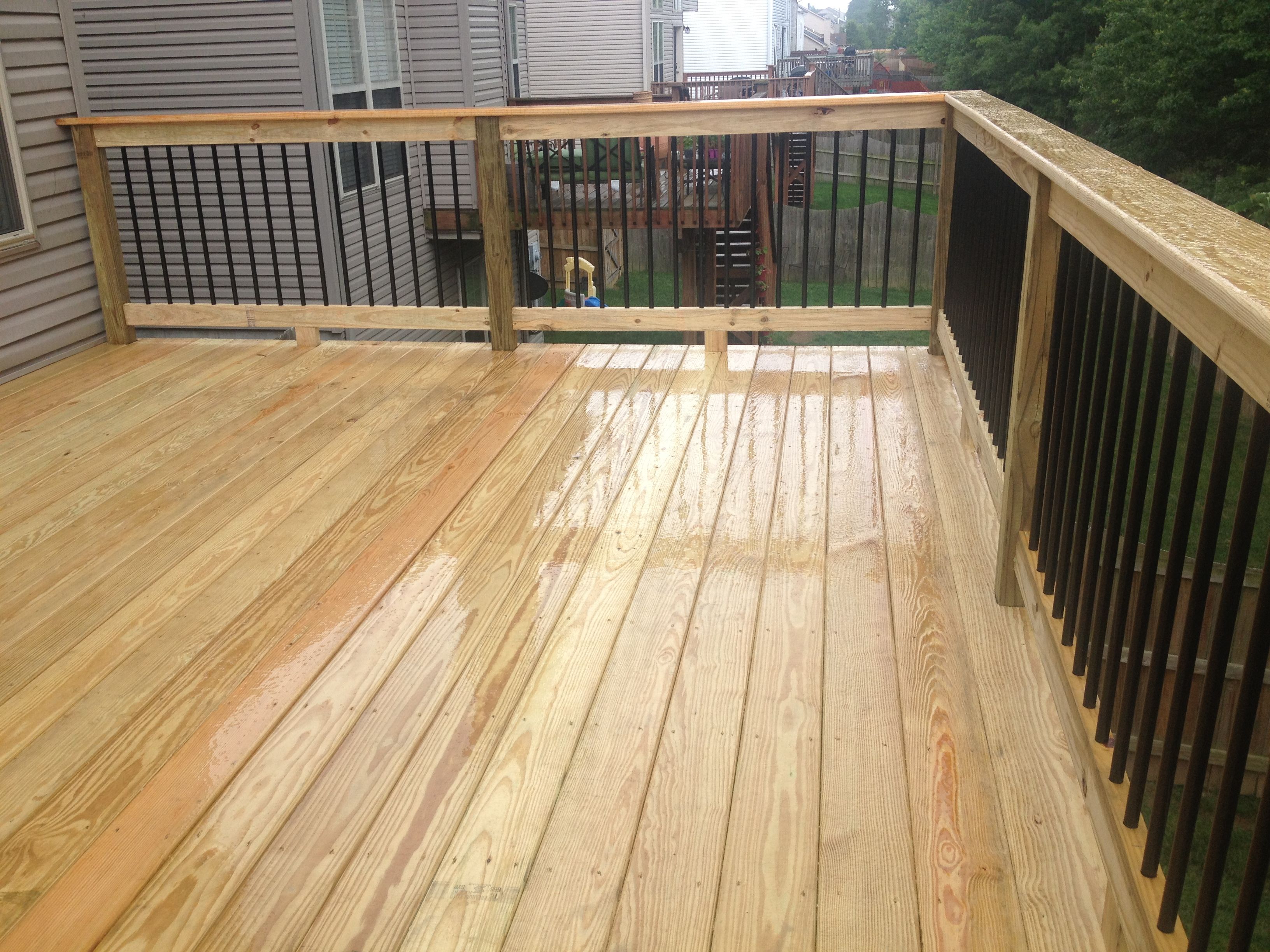 deck spindles black metal aluminum spindles on 12x16 deck with premium wood decking MAMAFSD