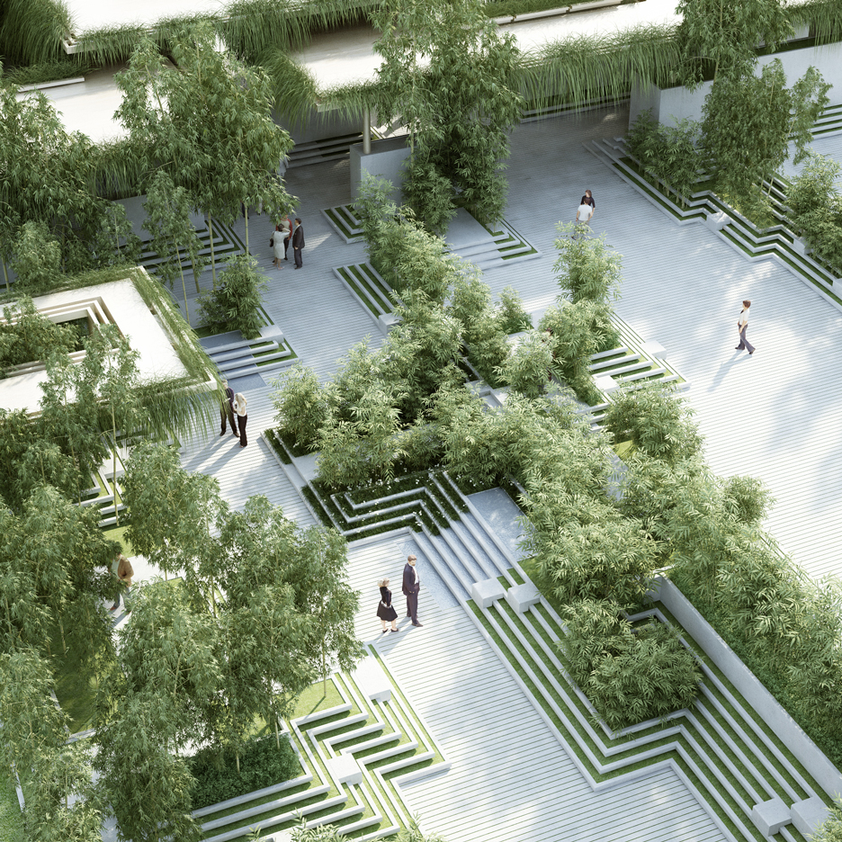 garden architecture penda combines stepwells with water mazes for garden design YSHOCRN