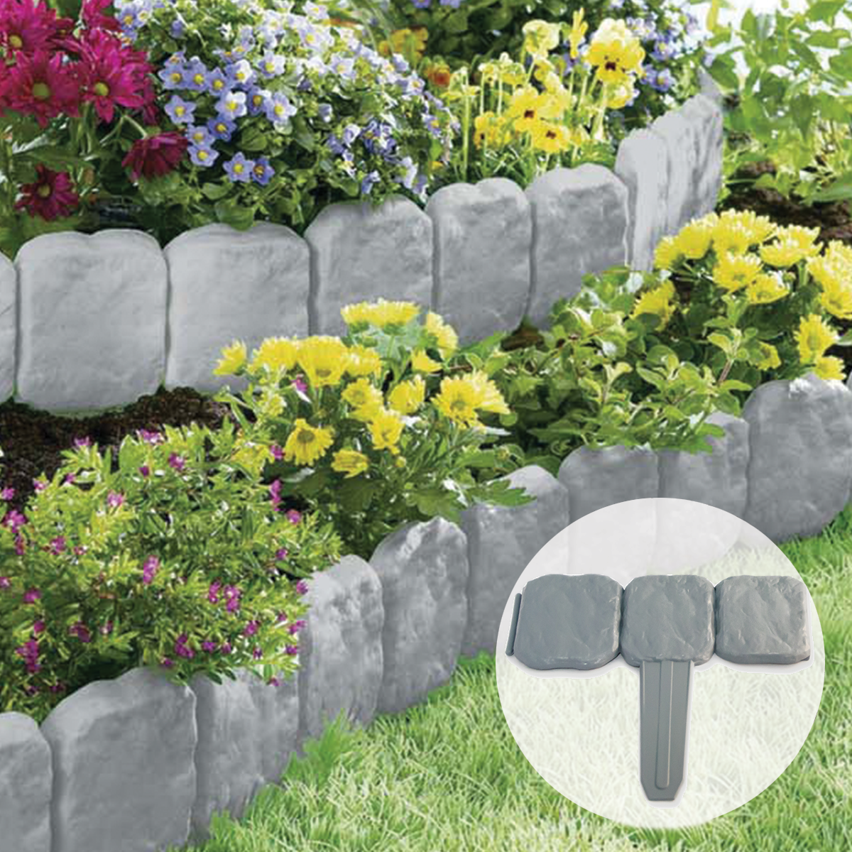 garden border edging sentinel grey stone slab effect garden border plastic edging flower bed UEXMQNI