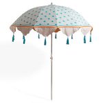 garden parasols turquoise and orange block printed parasol by east london parasol company | WKWQXWO