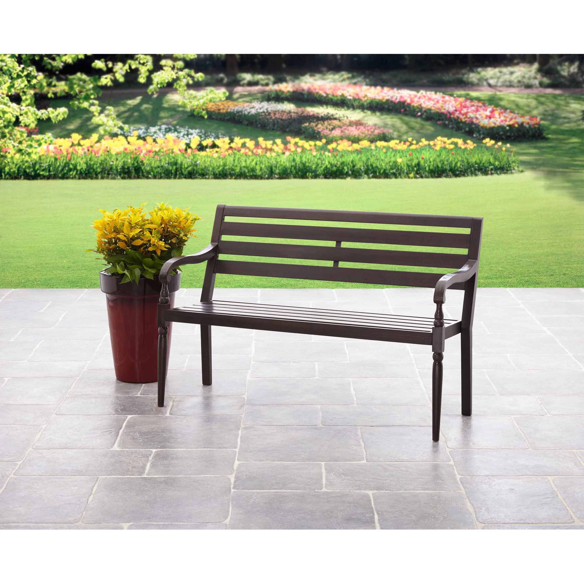 garden seat mainstays slat outdoor garden bench, black - walmart.com RLTZTFL