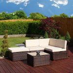garden set 5 piece faro modular rattan corner sofa set in brown includes free LMEQXFV