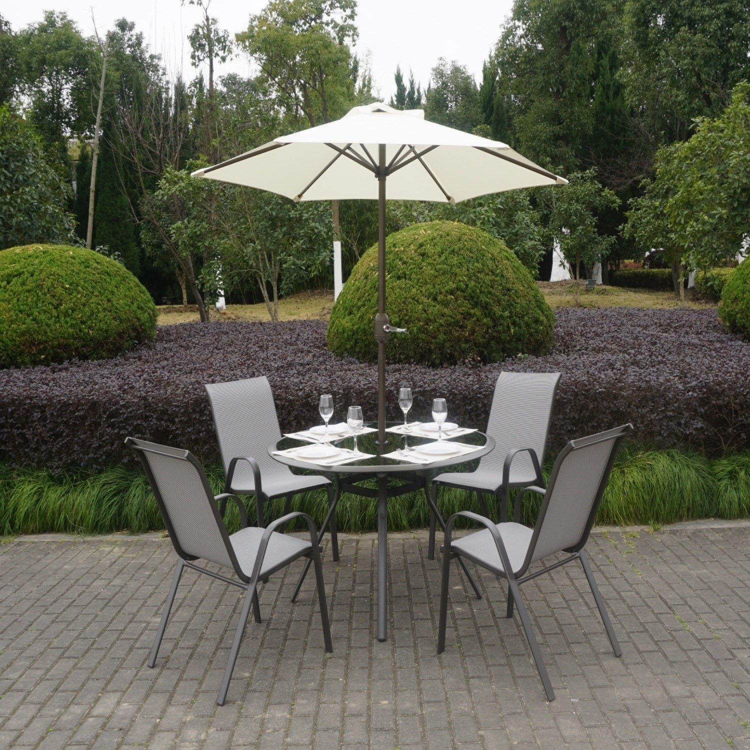 garden set grey metal 4 seater garden furniture dining set - parasol included CYLPMMO