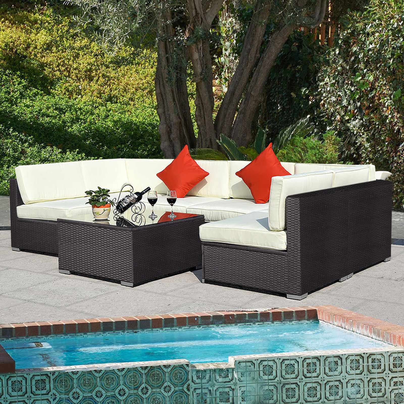 garden sofas goplus outdoor 7pc furniture sectional pe wicker patio rattan sofa set ABZBSUM